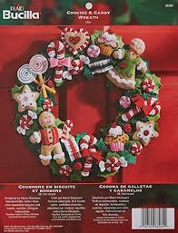 Bucilla Felt Applique Wreath Kit 15inch Round 86264 Cookies Candy Amazon Best Buy Artscraftsons Candy Wreath Christmas Wreaths Christmas Decorations