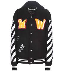 Black And White Varsity Jacket Womens Off White Embroidered Virgin Wool Blend Varsity Jacket In Llack White Modesens Off White Jacket Varsity Jacket Jackets