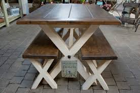 Solid Thick Wood Farmhouse Table And Or Benches Cross X Legs Etsy Farmhouse Table Dining Table With Bench Wood Dining Table