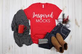 Christmas Mockup Bella Canvas 3001 Red Unisex Jersey T Shirt Mockup Christmas Flat Lay Winter Christmas Shirt Gift Christmas Shirts Cute Christmas Shirts