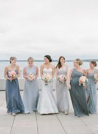 Gorgeous Mismatched Bridesmaid Dresses On Shades Of Grey See More Mix It Up 15 Mix And Match Bri Blue Bridesmaid Dresses Bridesmaid Colors Bridesmaid Gown