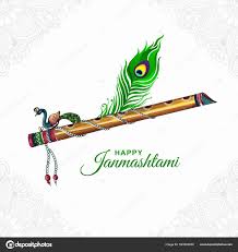 Lord Krishna Blue Abstract Painting With Lotus Flute And Peacock Feather 