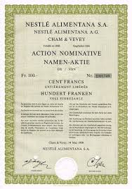 Nestle Alimentana Ag 100 Fr 1959 Namen Aktie Stock Certificates Father Famous Names