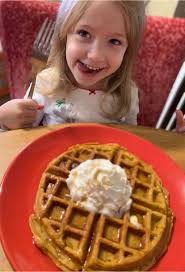 Pumpkin spice waffle, caramel drizzle and our vanilla maple whipped cream!  All house made of course!