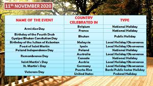 Sultan nazrin shah said vernacular schools should appreciate the government's. Holidays November 2020 Also Observances And Events List Swakosh