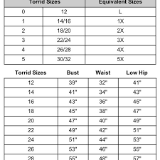 Torrid Other Torrid Size Chart In 2019 Size Chart