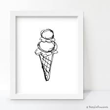 Black And White Ice Cream Cone Real Tirage D Art Cone Creme Glacee Summer Decor Par Happycatdownloads Desenhos Preto E Branco Desenho Preto E Branco