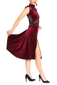 Velvet Tango Dress With Lace Details Elegant Milonga Dress Tango Performance Dress Argentine Tango Dress Custom Made Tango Dress Dance Dresses Performance Dresses