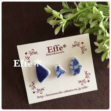 東京湾のひとひら 陶片のピアス2 ハンドメイド ビーチコーミング シーグラス アクセサリー