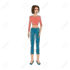 Dibujos animados para dibujar faciles. Mujer De Cuerpo Completo De Dibujos Animados De Lapiz De Color Con Pantalones Y Ilustracion Vectorial Superior Ilustraciones Vectoriales Clip Art Vectorizado Libre De Derechos Image 77102204