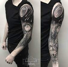 Nottingham Uk On Instagram Wolf Galaxy Sleeve Artist Kev Instagram Kevrichardsontattoo Studio Bodycraft Ex Sleeve Tattoos Tattoos For Guys Galaxy Tattoo