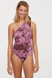 One Shoulderbadpak Roze Bloemen Dames H M Nl One Shoulder Swimsuit Pink Swimsuit Swimsuits