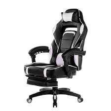 amazon com merax high back racing home office chair ergonomic gaming chair with footrest pu leather swive gaming chair home office chairs white office chair