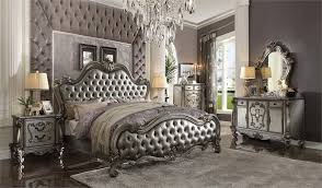 Full size bedroom sets furniture 5 piece. Versailles Ii Collection Padded Silver Antique Platinum Finish Bedroom Set
