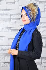 Aise Tesettur Saks Mavi Sifon Miknatisli Abiye Sal Fashion Hijab