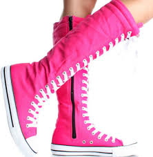 Black And Pink Knee High Converse Hot Pink Converse Esq Knee High Boots Botas Converse Sapatos E Meias Sapatos