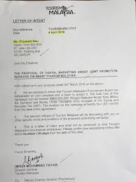 Letter of intent before agreeing to execute the works. Summary Of Tourism Msia S Rm99 693 Million Speedy Gonzales Geeko Deal