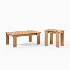 The light wood finish and simple metal legs give this piece a contemporary style, while the solid wood construction ensures a quality that lasts. Playa Outdoor Coffee Side Table Set