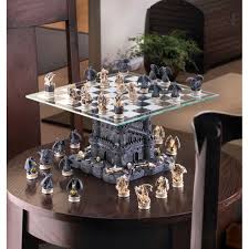 Ultimate Table Top Fantasy Dragons Castle Board Game Chess Set W Glass Board On A Glass Chess Board Resting Atop Dragon Chess Chess Set Glass Chess Set