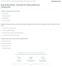 Quiz Worksheet Formulas For Binary Molecular Compounds Study Com