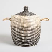 Ombre Seagrass Amelia Tote Basket With Lid Floor Baskets Storage Baskets With Lids Basket Tote
