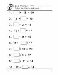 Missing Addends To 20 Worksheets Missing Addend First Grade Worksheets 2nd Grade Worksheets