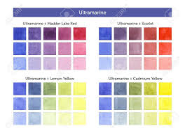 Color Chart Of Ultramarine Mixing With Others Primary Colors