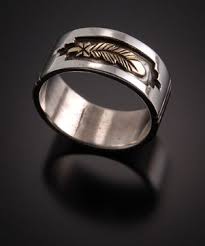 14k Gold And Sterling Silver Eagle Feather Wedding Rings Priced For Pair Native American Engagement Ring Bracelets For Men Matching Ring Set