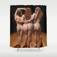 2527 The Three Muses, Small Medium and Large Nude Women Booty Redheads Rear  View Behind Fat Art Shower Curtain by Chris Maher | Society6
