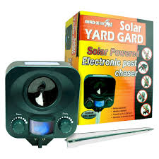 Ultrasonic sound is inaudible to humans and household pets; Solar Yard Guard Ultrasonic Animal Repeller Bird X Solar Yard Pest Control Repeller