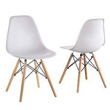 Mid Century Modern Eames Style White Armless Pp Plastic Chair Set Of 2 Side Chair With Beech Wood Leg For Ki Arm Chairs Living Room Plastic Dining Chairs Chair