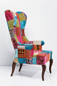 Upholstered High Back Fabric Armchair Patchwork Velvet By Kare Design Colorful Furniture Living Room Fabric Armchairs Funky Chairs