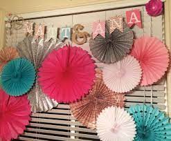 Rosettes And A Simple Engagement Banner Make Easy Diy Party Decorations D Engagement Party Decorations Simple Engagement Party Decorations Party Decorations