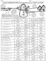 Ax + by = c. Christmas Algebra Writing Linear Equations In Standard Form W A Point And Slope