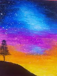 Original Artwork Rainbow Night Sky With Stars And A Tree Rainbow Galaxy Night Tree Landscape Star Sky Artwork Original Artwork