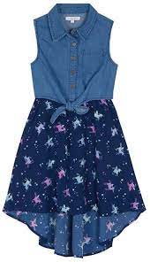 Bluezoo Girls Multi Coloured Unicorn Print Denim Dress Printed Denim Dress Girls Fashion Clothes Denim Dress