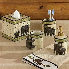 Buy bathroom accessories from uk bathrooms' large stylish and classic collection of designer and traditional brands to make your house a home today. Black Bear Bath Set 4 Pcs The Laughing Cabin Bear Bathroom Decor Lodge Bathroom Decor Bathroom Decor