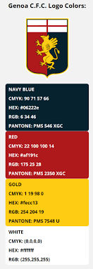 Some logos are clickable and available in large sizes. Genoa C F C Team Colors Hex Rgb Cmyk Pantone Color Codes Of Sports Teams