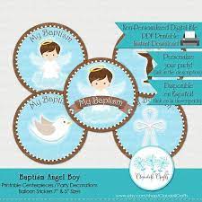 They are available as a pdf download. Baptism Angel Boy Printable Centerpiece Balloon Stickers Plates Party Circles Wall Decoratio Baptism Party Boy Boy Printable Balloon Decorations Party