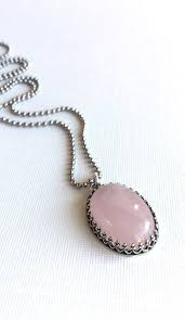 Silver Rose Quartz Necklace Small Pink Stone Pendant Sterling Silver Chain Oval Light Pink Gemsto Pink Gemstones Jewelry Rose Quartz Necklace Quartz Jewelry