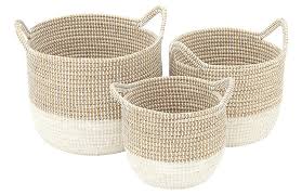 Asst Of 3 Ella Decorative Baskets Natural White In 2020 Seagrass Basket White Woven Baskets Grass Basket