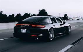 Download Wallpapers Porsche Panamera 2017 Turbo Black Panamera Sport Sedan Tuning Road Porsche Besthqwallpapers Com Porsche Panamera Black Porsche Hybrid Car