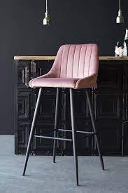 The barstool's stem, footrest and base are manufactured from chrome plated steel while the seat is. Tall Casino Velvet Bar Chair Rose Pink From Rockett St George Bar Chairs Design Bar Chairs Breakfast Bar Stools