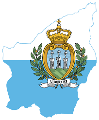 The coat of arms has a shield (featuring three towers on three peaks) with a closed crown on top, flanked by an oak and laurel wreath. Bolshaya Karta Flag San Marino San Marino Evropa Maps Of The World Karty Vseh Regionov Stran I Territorij Mira