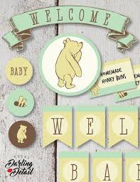 Winnie The Pooh Baby Shower Decorations Banner Cupcake Toppers Centerpiece Circ Baby Shower Decorations Cupcake Toppers Printable Baby Shower Invitations