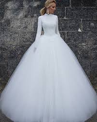 2018 White Wedding Dresses Long Sleeve High Neck Lace Tulle Ball Gown Dubai Saudi Arabia Wedding Dress Long Sleeve Wedding Dresses 2017 Bridal Dresses Vintage