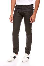 Jean 5 poches en denim extensible lavé. Jeans Skinny Enduit Noir Homme