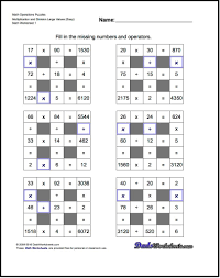 Number Grid Puzzles All Operations With Missing Values And Operations Large Free Printable Math Worksheets Easy Math Worksheets Grid Puzzles