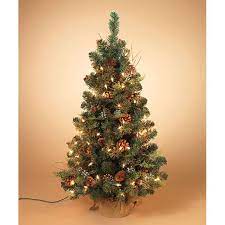 All of our artificial christmas trees are flame retardant, include stands and are shipped in sturdy cardboard boxes which you will also find convenient for storage purposes of your prelit christmas tree in the off season! 3 Foot Pre Lit Artificial Pine And Cedar Christmas Tree With Burlap Sack Base Walmart Com Walmart Com