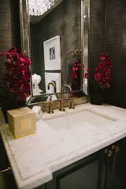 Powder Room Beautiful Powder Room With Dark Gray Grasscloth Wallpaper Framing Beveled Beaded Mirr Grey Grasscloth Wallpaper Powder Room Wallpaper Powder Room